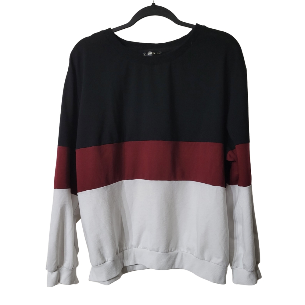 SHEIN Black and Red Crewneck Sweater Color Block Design Size 3XL